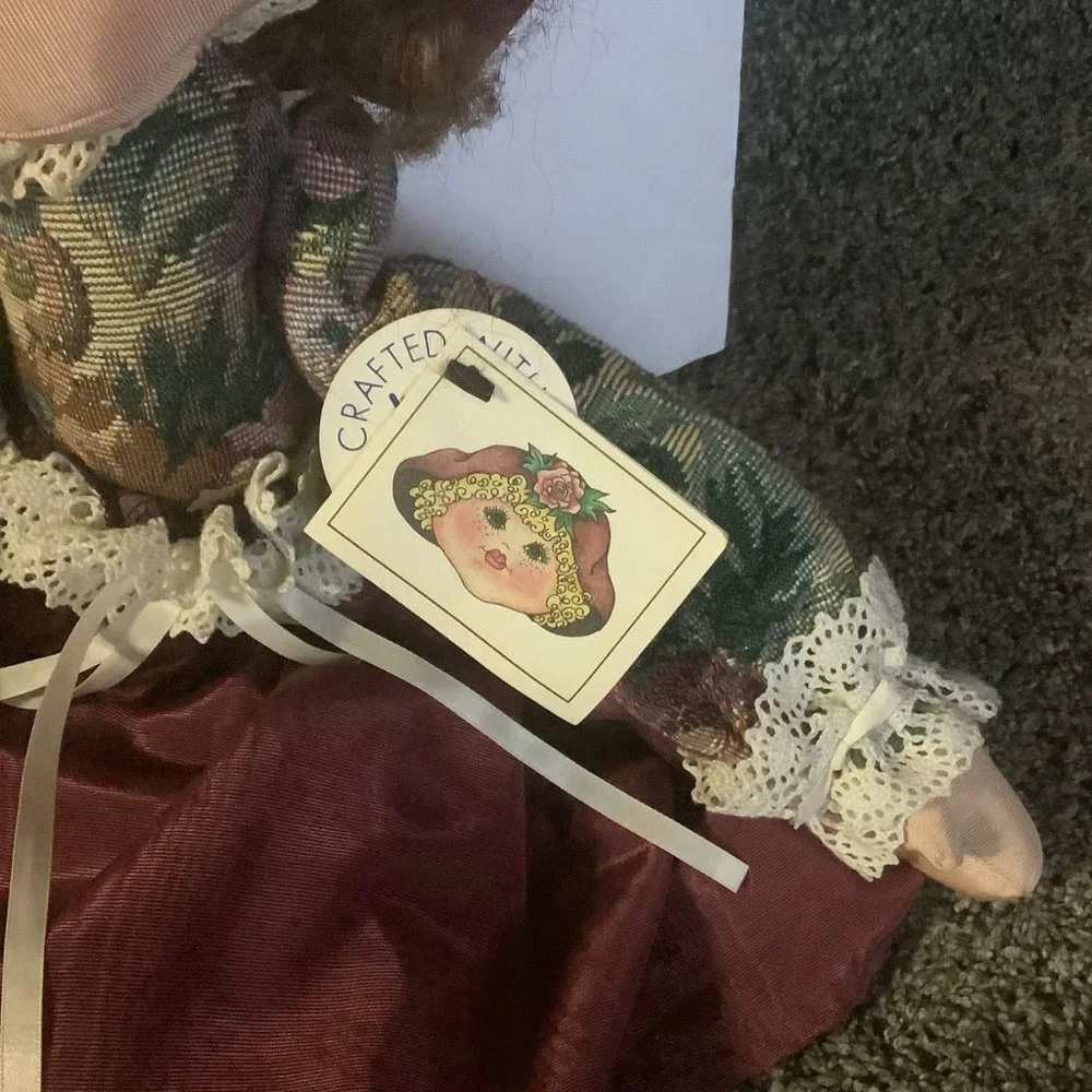 Vtg 1995 Ambrosia Signed Wendy Long Hand Crafted Hand Painted Cloth Doll Curly‎
